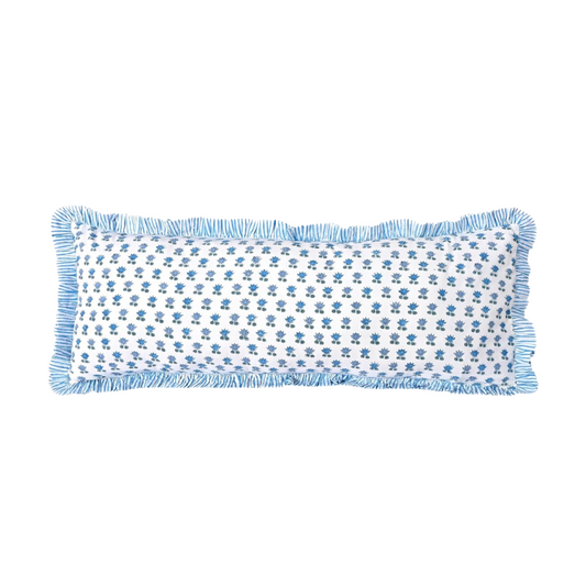 Delilah Ruffle Block Print Printed Pillow in Blue - 14"x 36"
