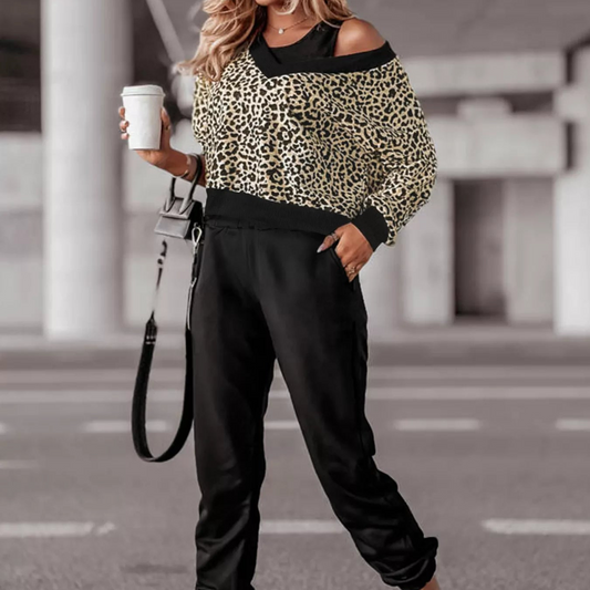 Leopard Print Sweatshirt and Jogger Set