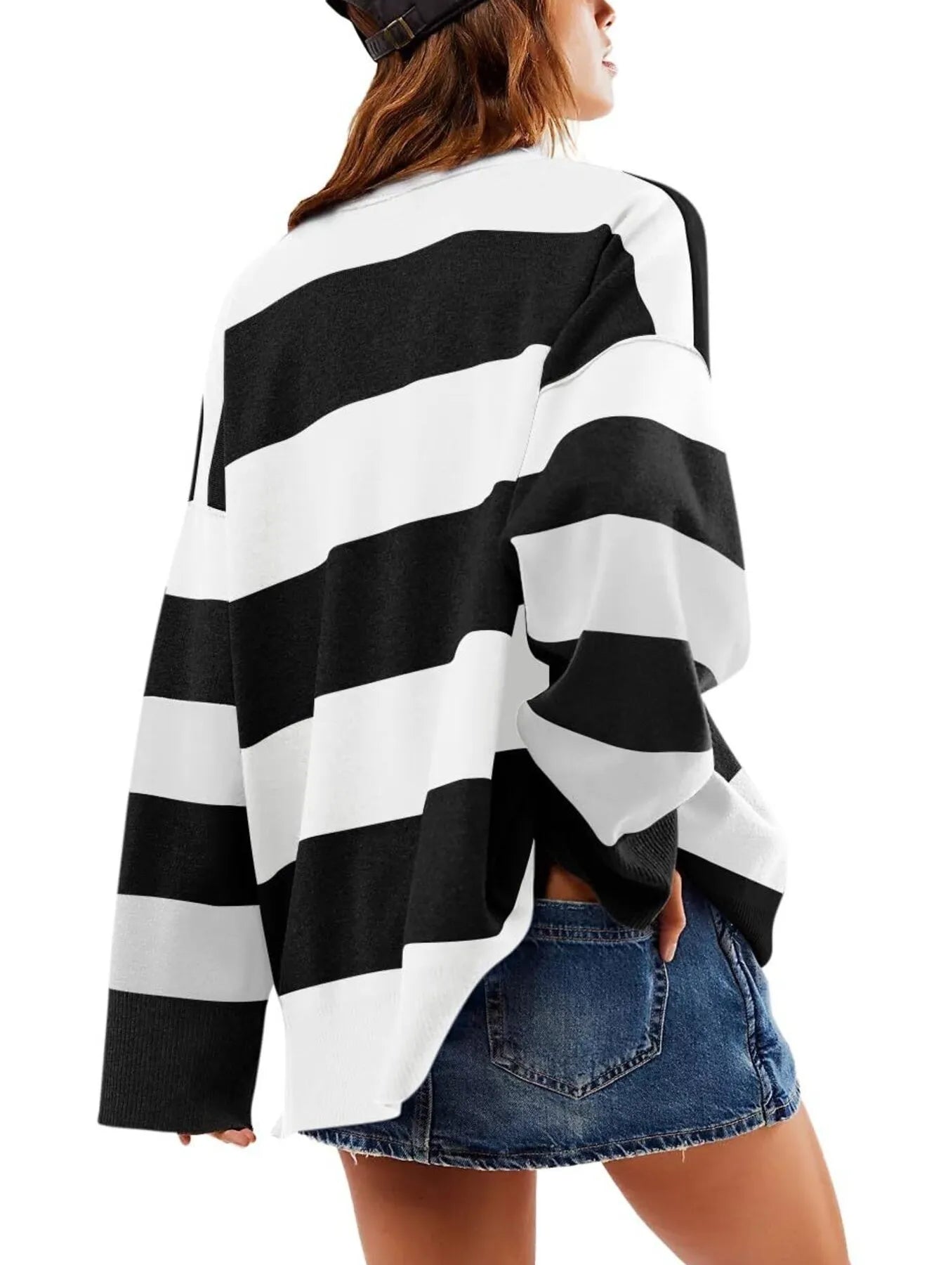 Striped Half-Zip Oversized Rugby Sweatshirt