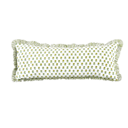 Delilah Ruffle Block Print Pillow in Green - 14"x 36"