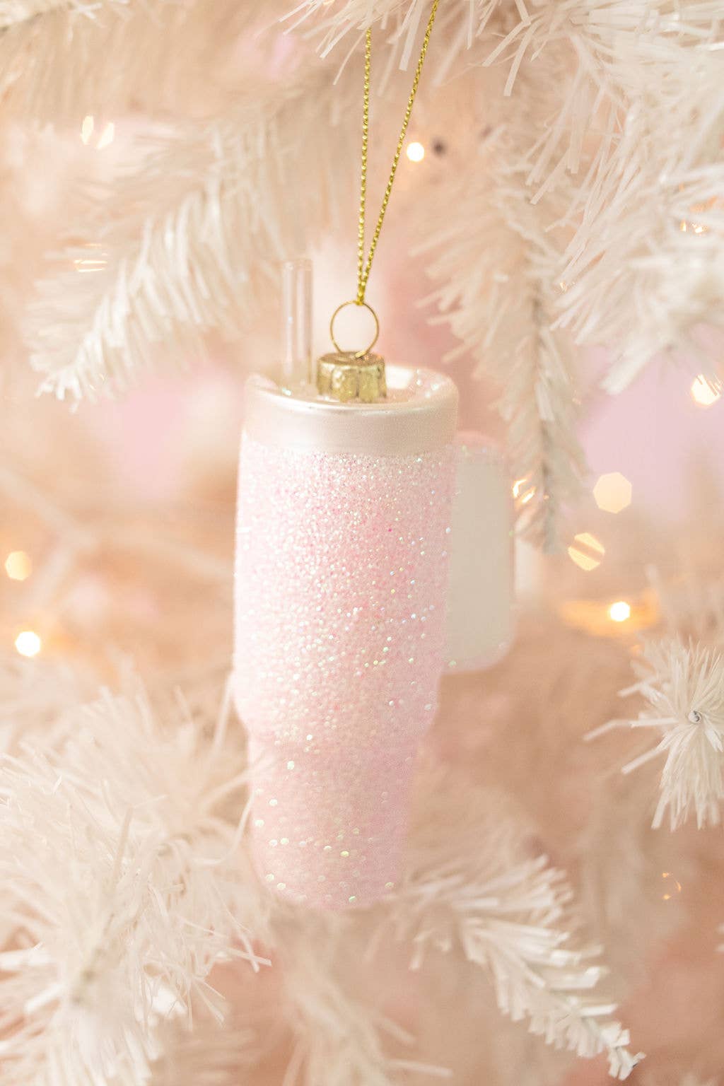 Pink Glitter Tumbler Ornament - Pink Cup