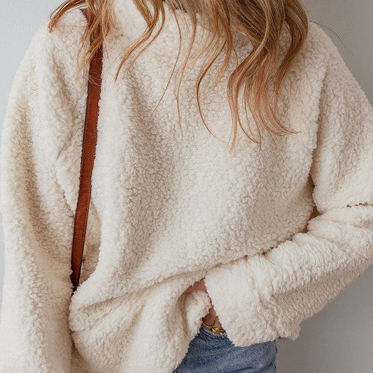 Women Solid Fleece High Neck Pullover Sweatshirt