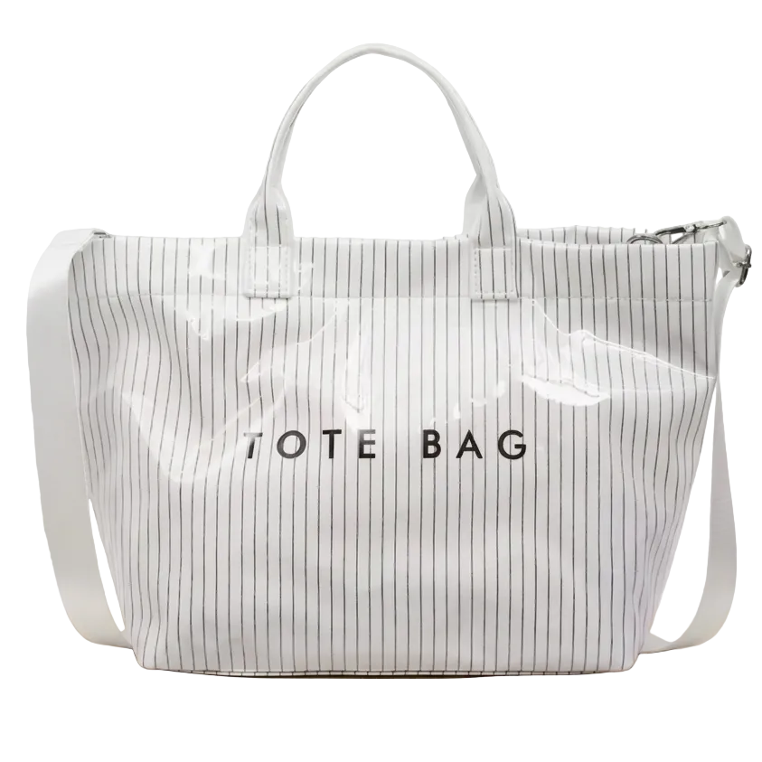 White Pinstripe Waterproof Tote Bag
