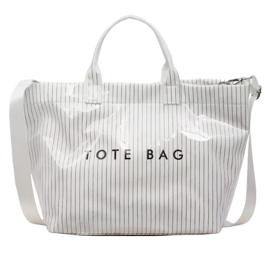 White Pinstripe Waterproof Tote Bag