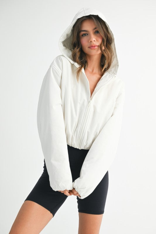 Cropped Hooded Zip-Up Puffer Jacket