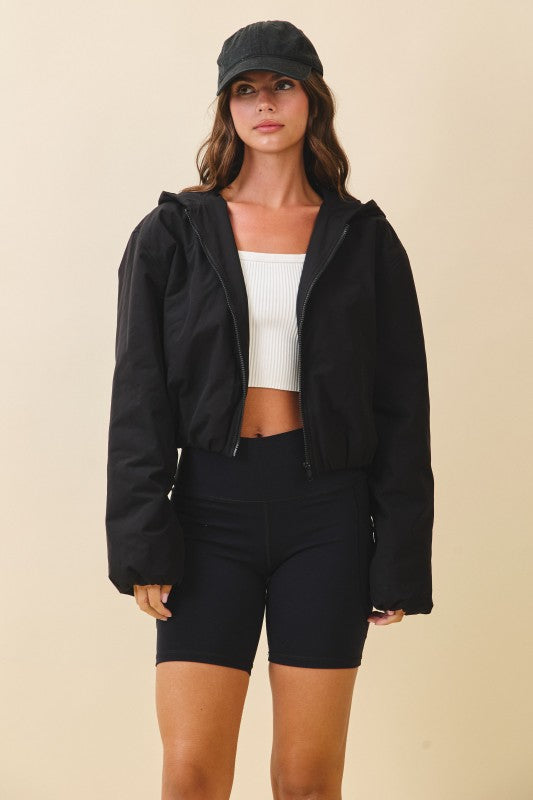 Cropped Hooded Zip-Up Puffer Jacket