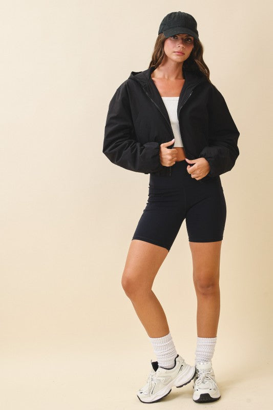 Cropped Hooded Zip-Up Puffer Jacket