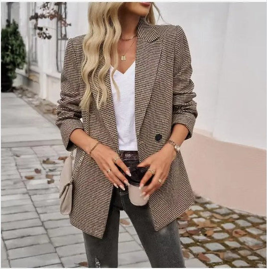 Plaid Lapel Buttoned Blazer