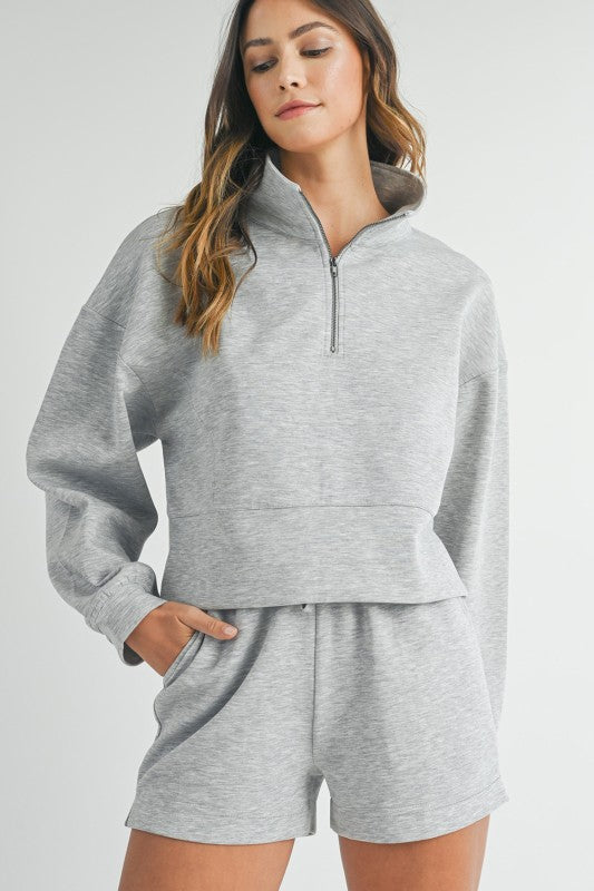 Half Zip Sweatshirt and Shorts Set