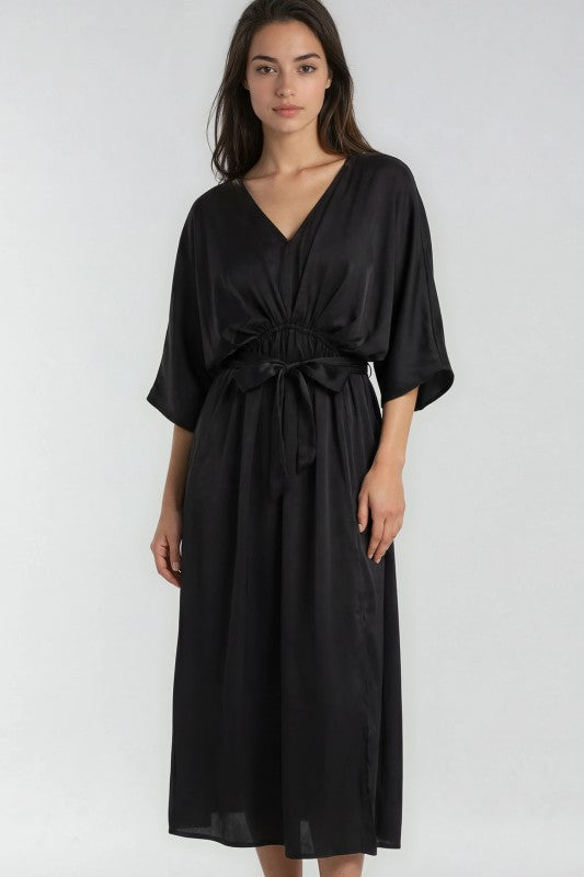 Satin Kimono Sleeve Maxi Dress