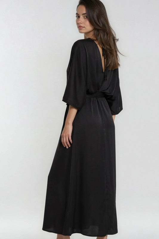 Satin Kimono Sleeve Maxi Dress