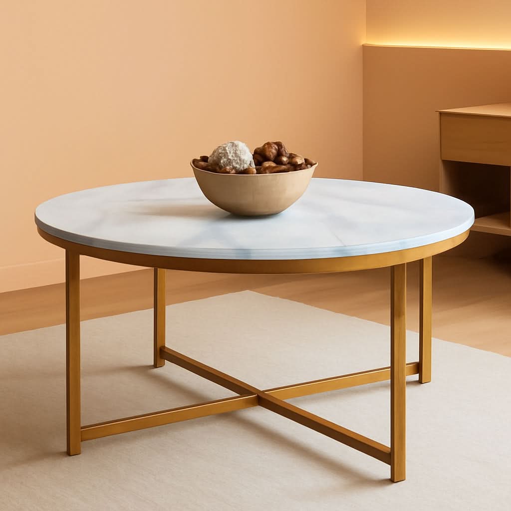 Round Coffee Table With Faux Marble Top
