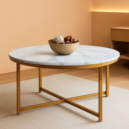 Round Coffee Table With Faux Marble Top
