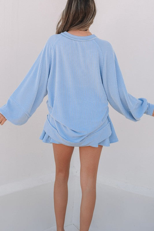 Corded Top and Ruffle Mini Skirt Set