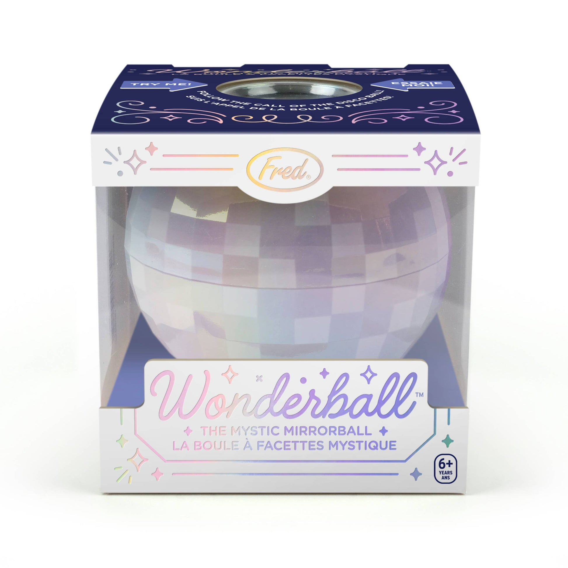 Wonderball packaging with a purple and white design on a white background