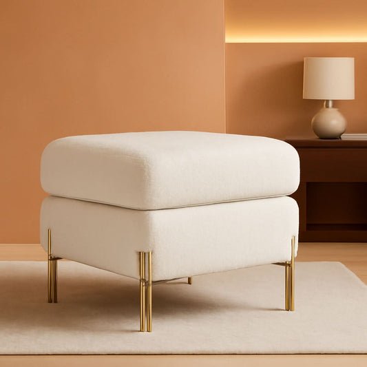 Oversized Off white Bouclé Fabric Ottoman
