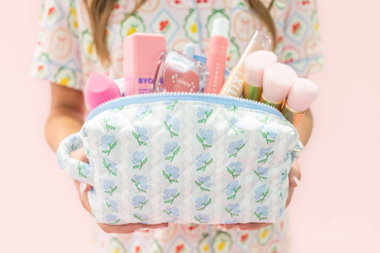 Quilted Cosmetic Pouch in Blue Belle Floral