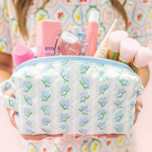 Quilted Cosmetic Pouch in Blue Belle Floral