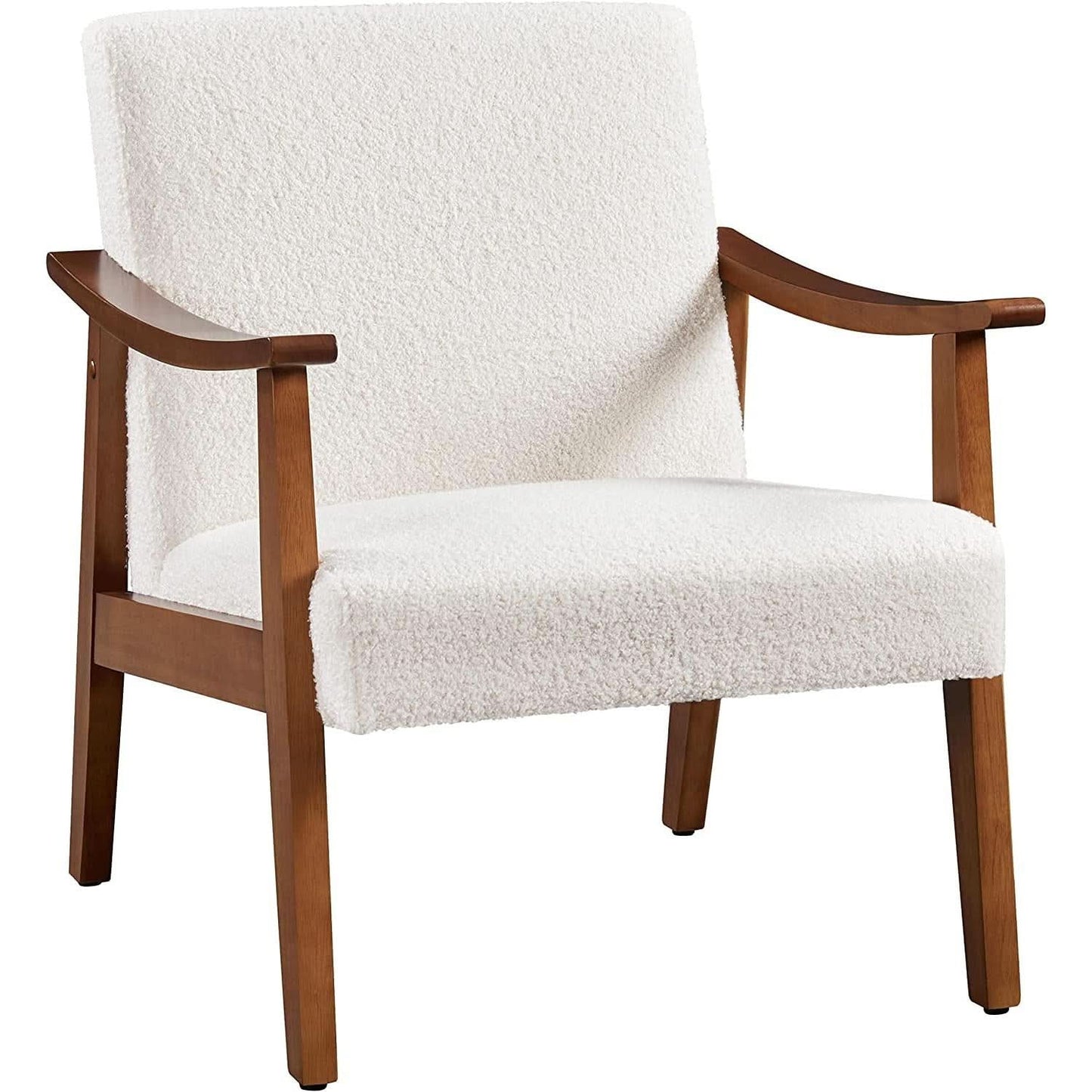 Mid Century Bouclé Chair With Wood Legs