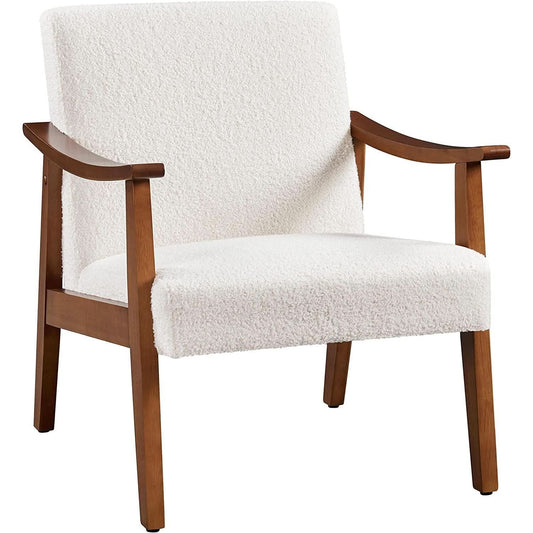 Mid Century Bouclé Chair With Wood Legs
