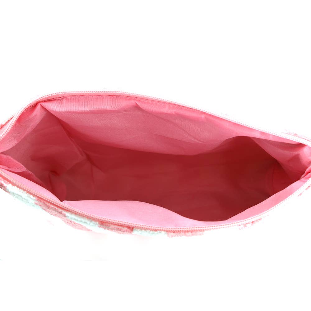 Striped Terry Cloth Cosmetic Pouch Bag in Pink