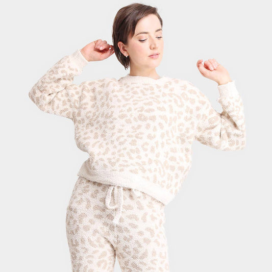 Cozy Lounge Sweater in Taupe Leopard