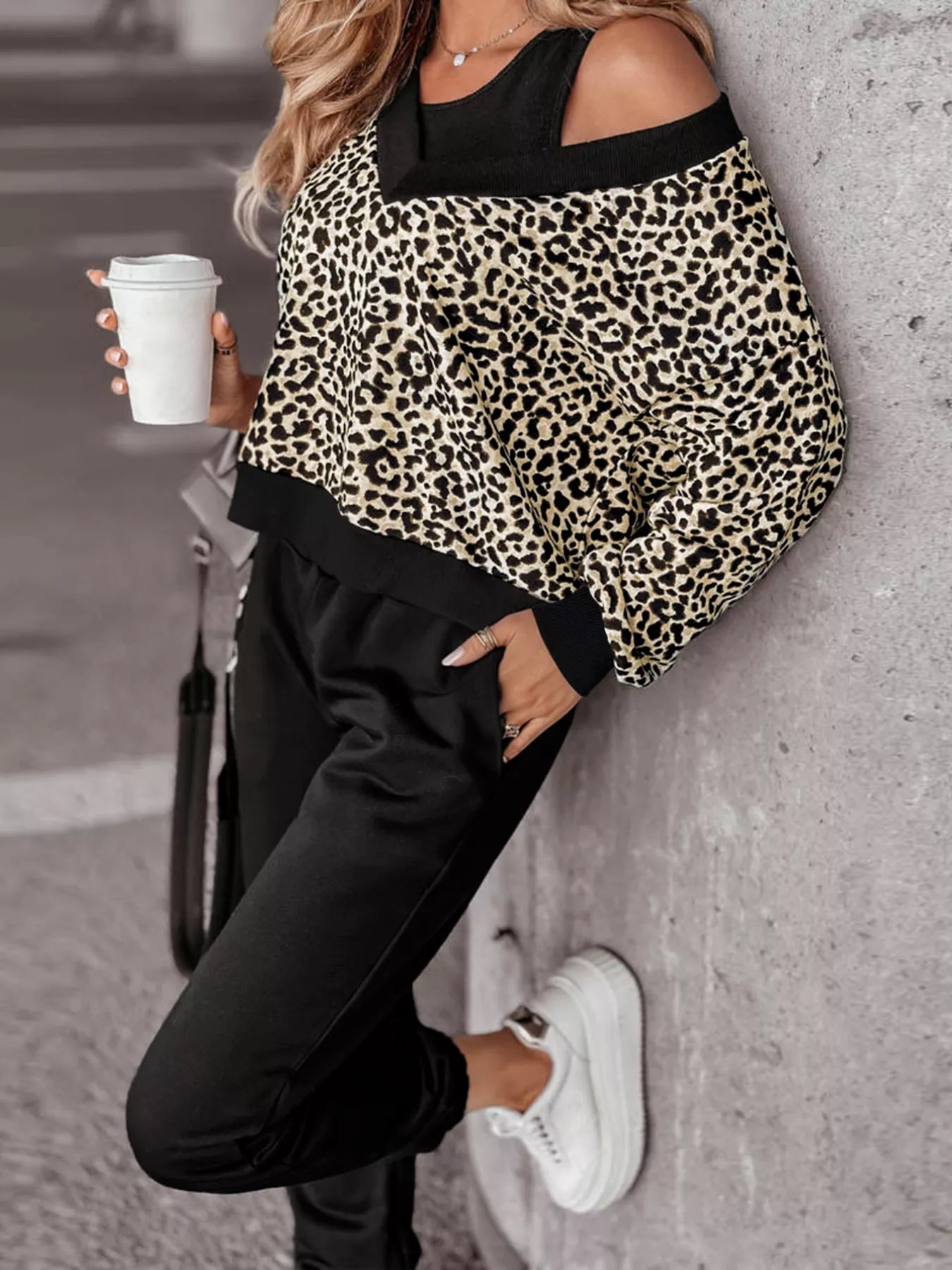 Leopard Print Sweatshirt and Jogger Set
