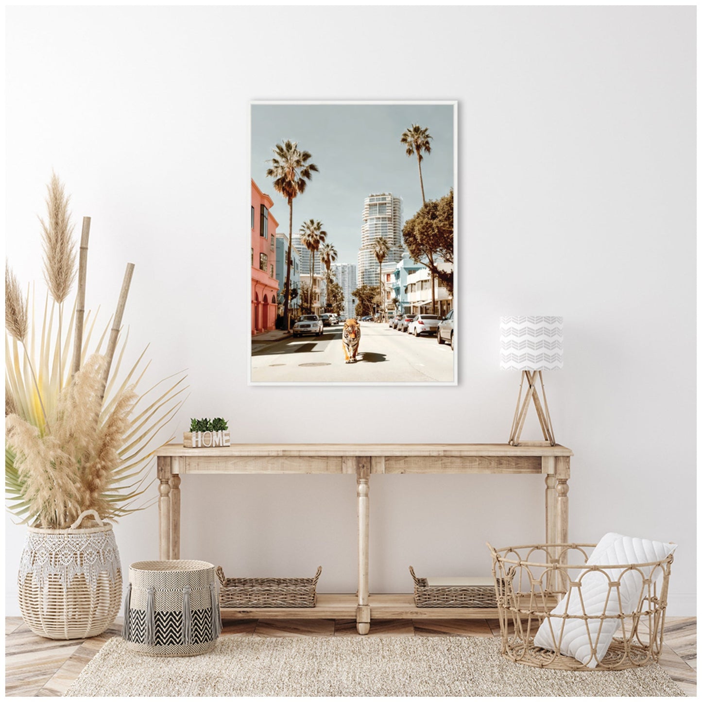California Tiger Roaming through Palm Springs Framed Canvas by Michael Schauer