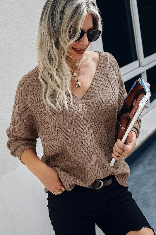 Cozy V Neck Long Sleeve Sweater