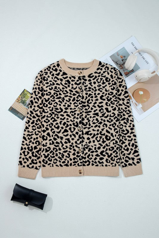 Leopard Drop Shoulder Cardigan Sweater