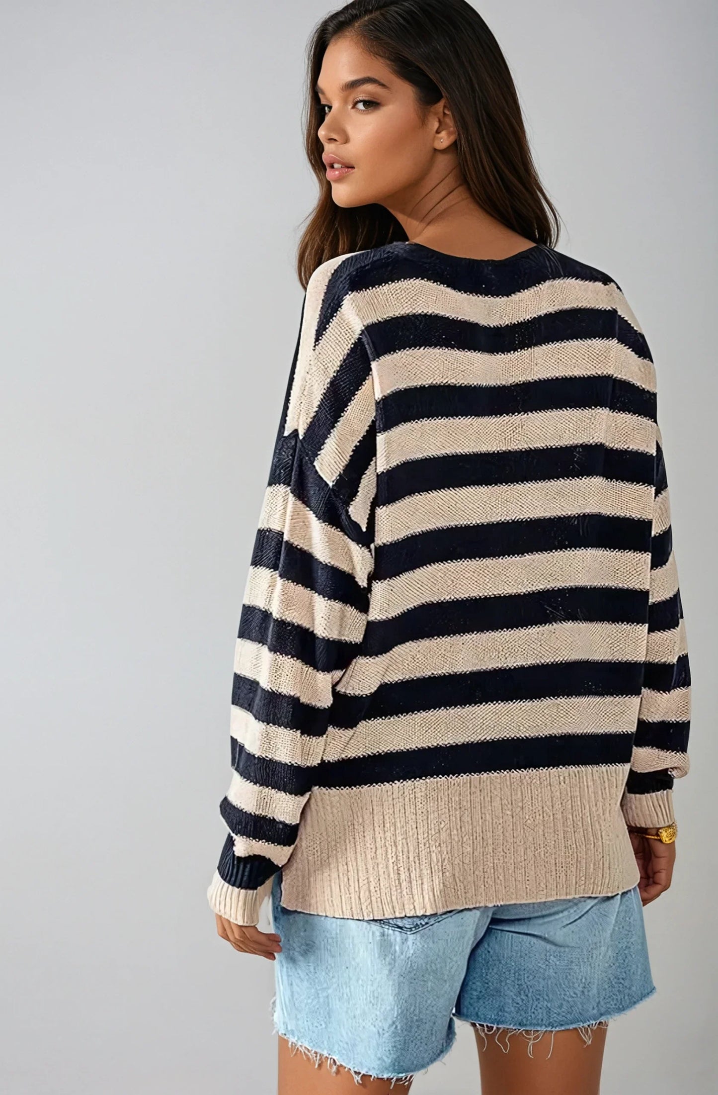 Coastal Striped Knit Cardigan – Navy & Cream
