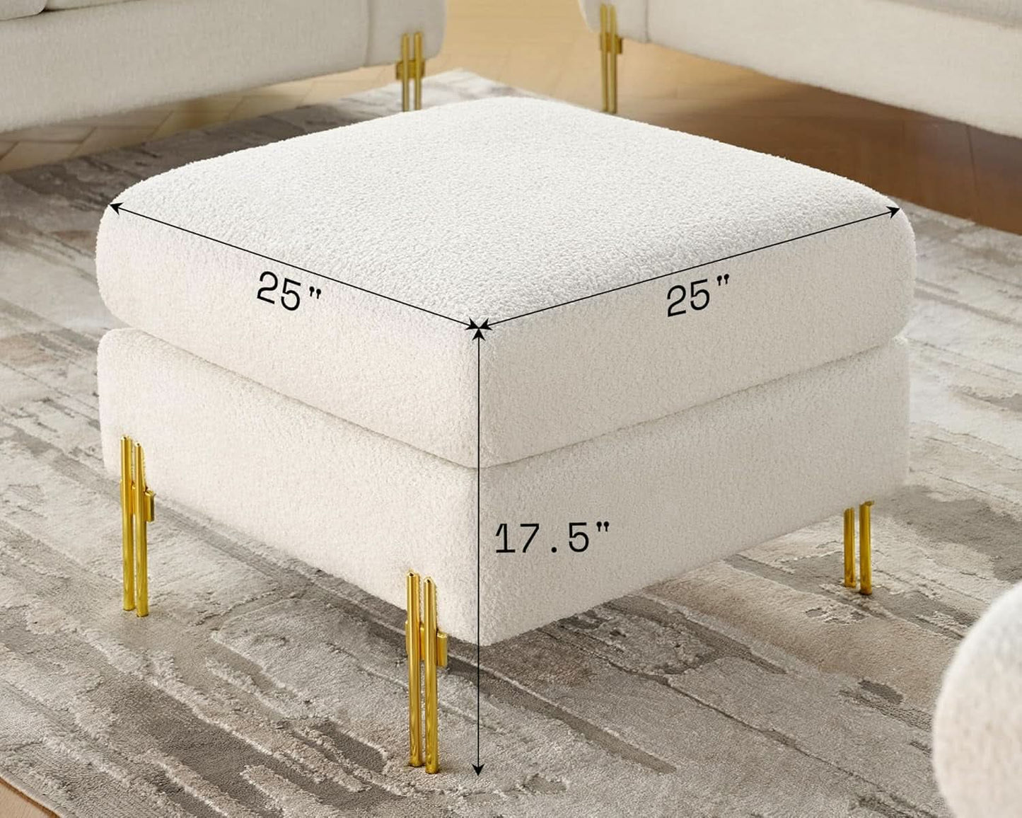 Oversized Off white Bouclé Fabric Ottoman