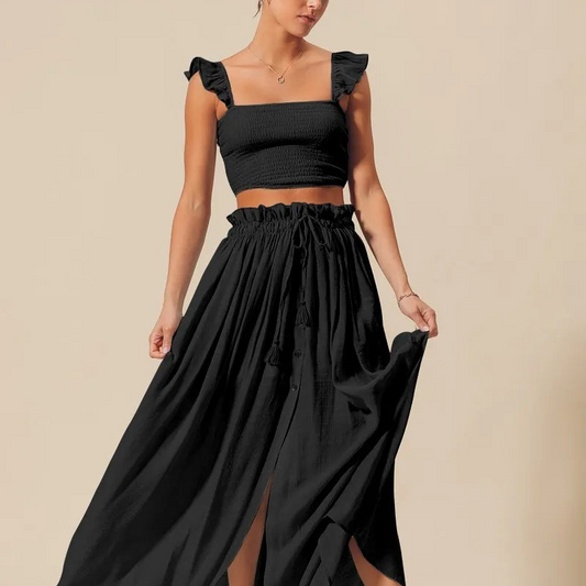 Smocked Top and Flowy Maxi Skirt Set