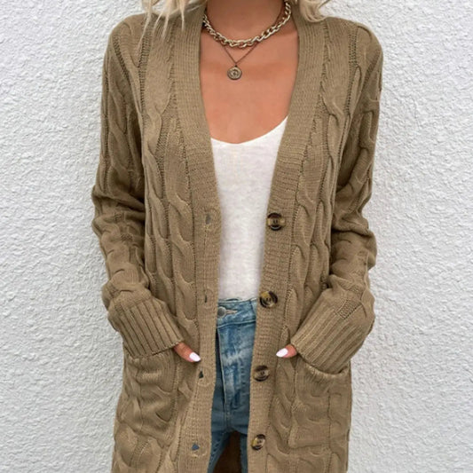 Cable-Knit Button Down Cardigan with Pockets
