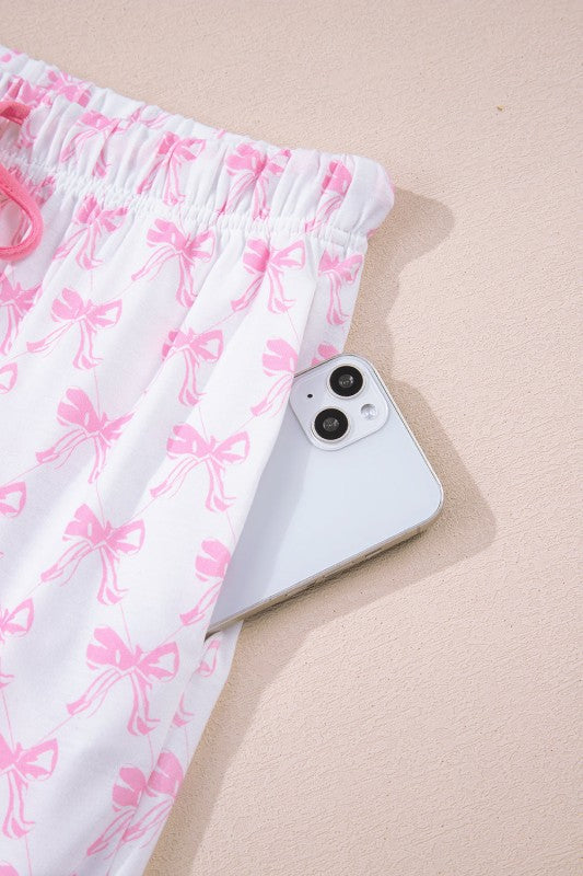 Bow Shirt and Pants Pajama Set
