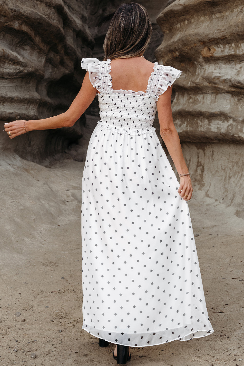 Sara Polka Dot Smocked Maxi Dress