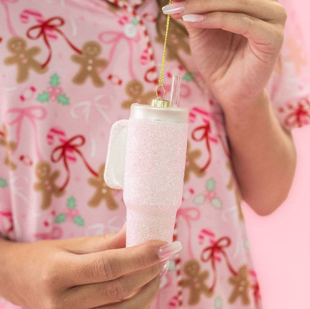 Pink Glitter Tumbler Ornament - Pink Cup