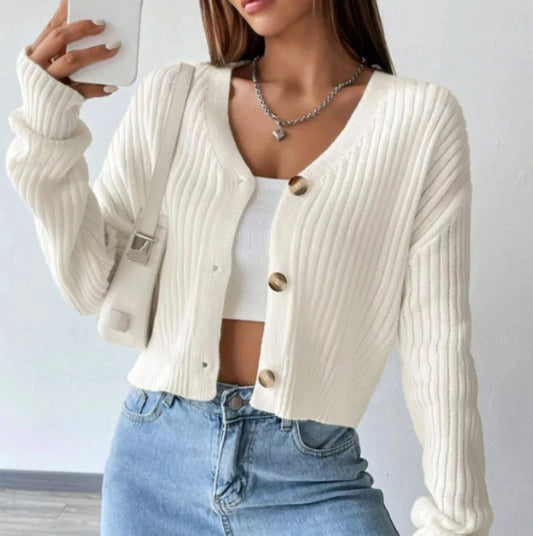 Ribbed Knit Cropped Cardigan