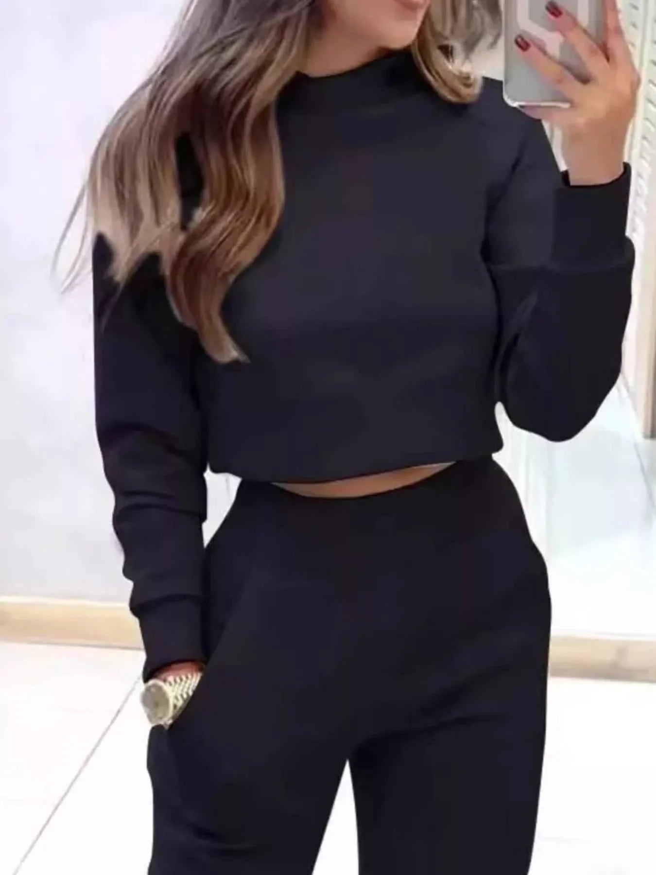 Cropped Sweatshirt and Jogger Set