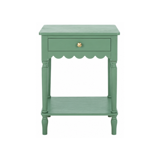 Wood Scalloped Side Table in Mint Green