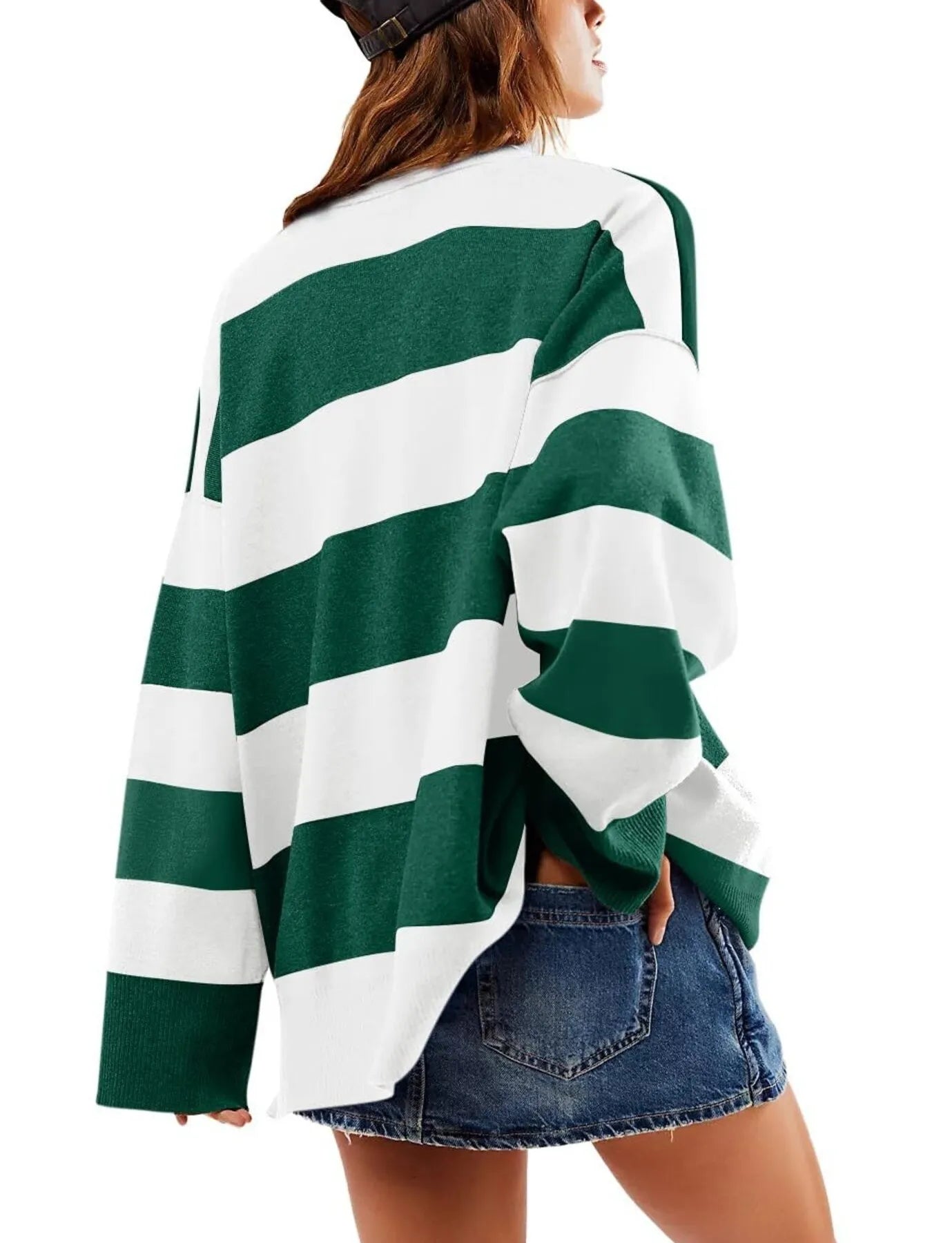 Striped Half-Zip Oversized Rugby Sweatshirt