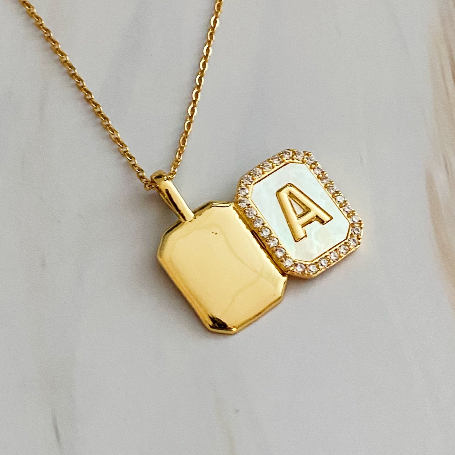 Initial Art Deco Locket Pendant Necklace