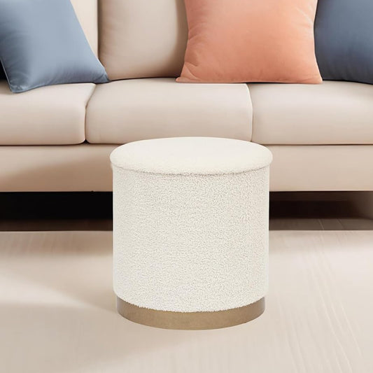 Round Bouclé Storage Ottoman