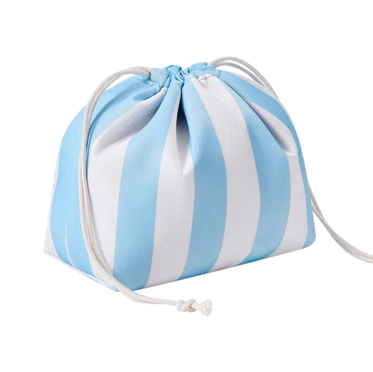 Blue Stripe Drawstring Pouch