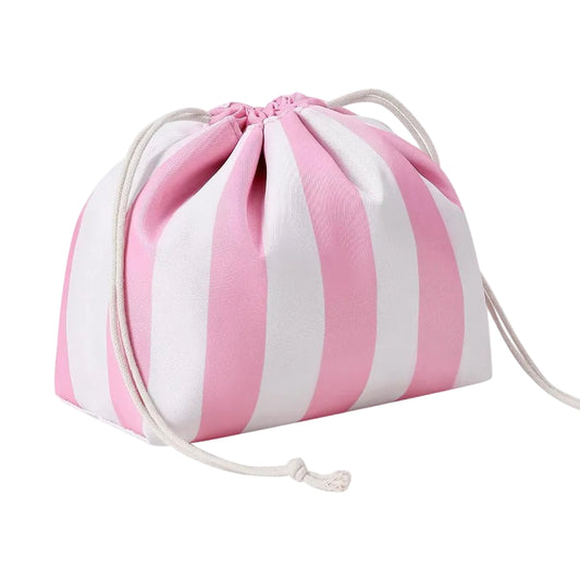 Pink Stripe Drawstring Pouch