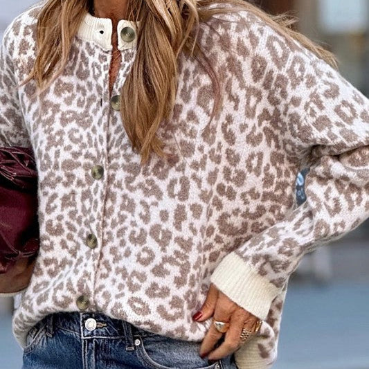 Leopard Drop Shoulder Cardigan Sweater