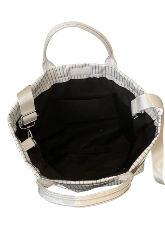 White Pinstripe Waterproof Tote Bag