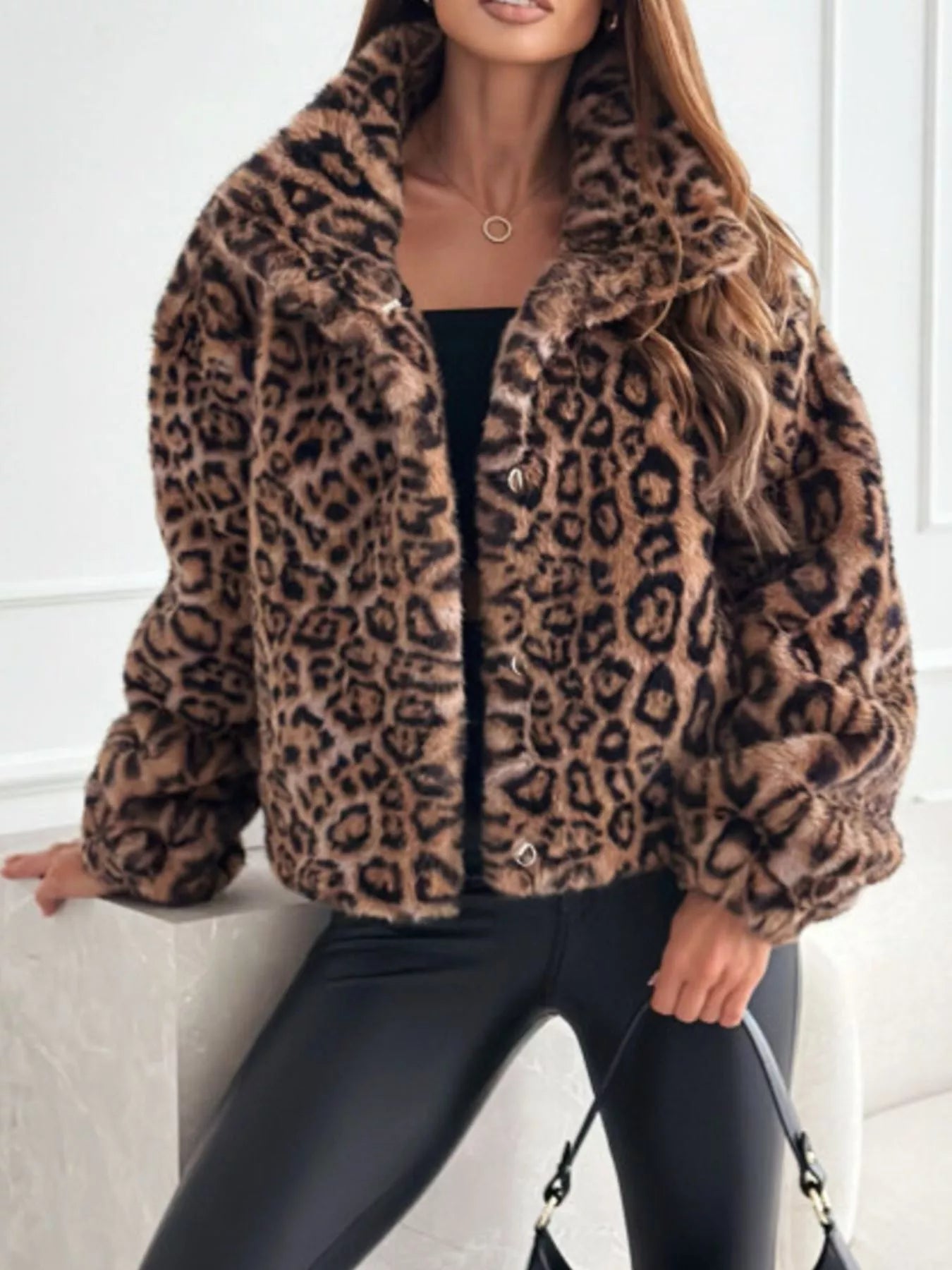 Leopard Faux Fur Cropped Jacket