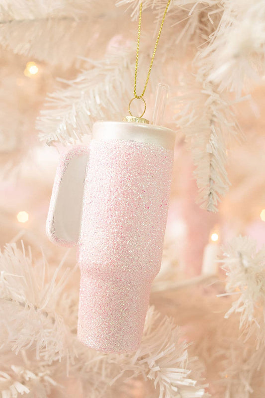 Pink Glitter Tumbler Ornament - Pink Cup