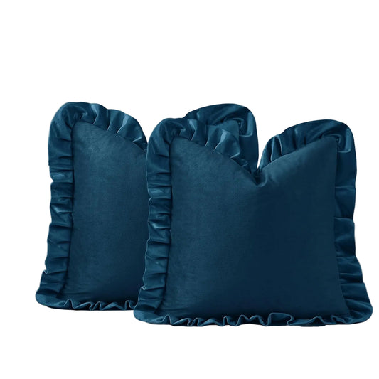 Navy Velvet Ruffle Pillow - 18" x 18"